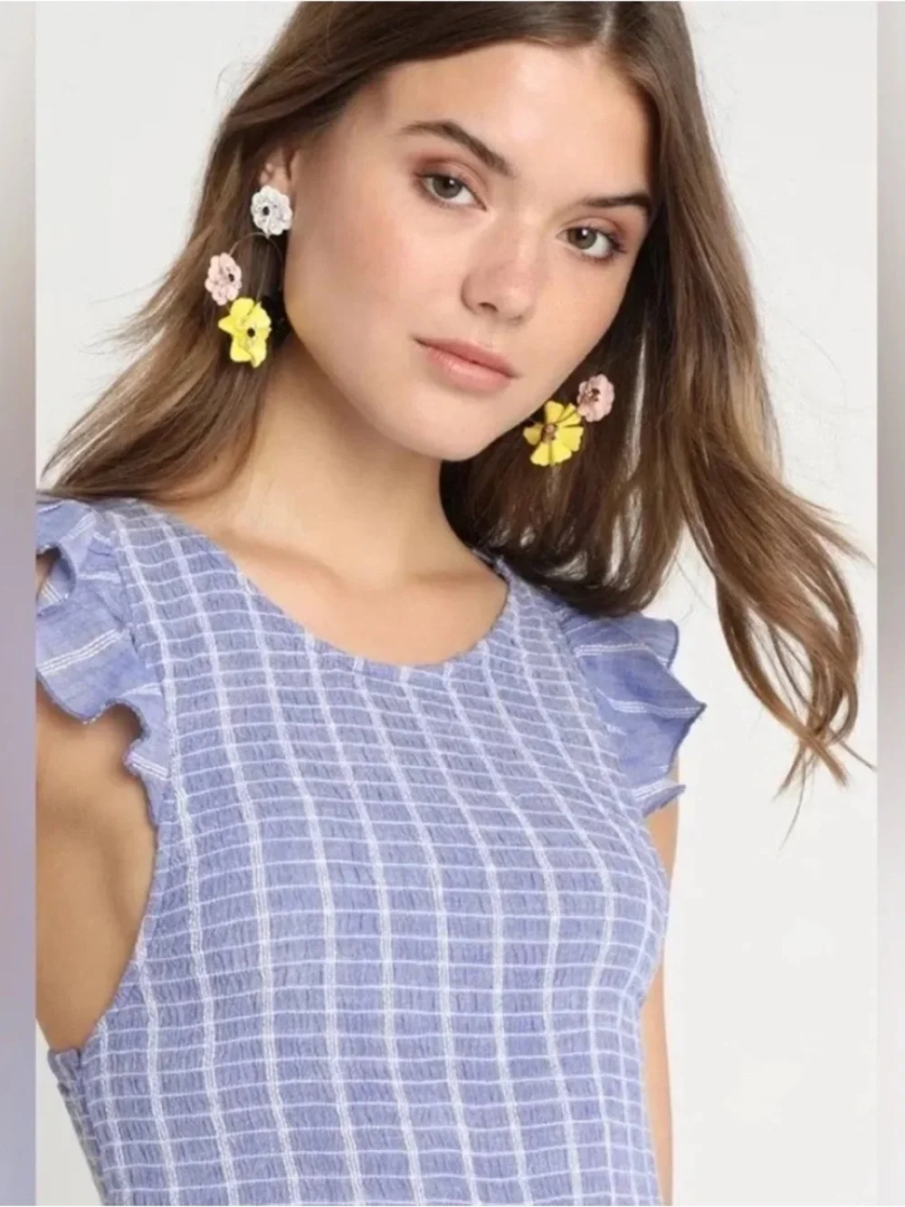 Free People Blue Striped Chambray Smocked Maxi Dress